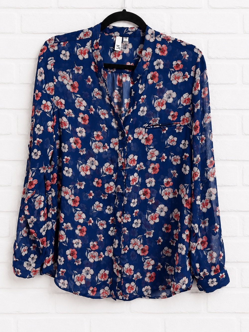 Kut From The Kloth Blue Floral Sheer Button Front Blouse Women’s Size L